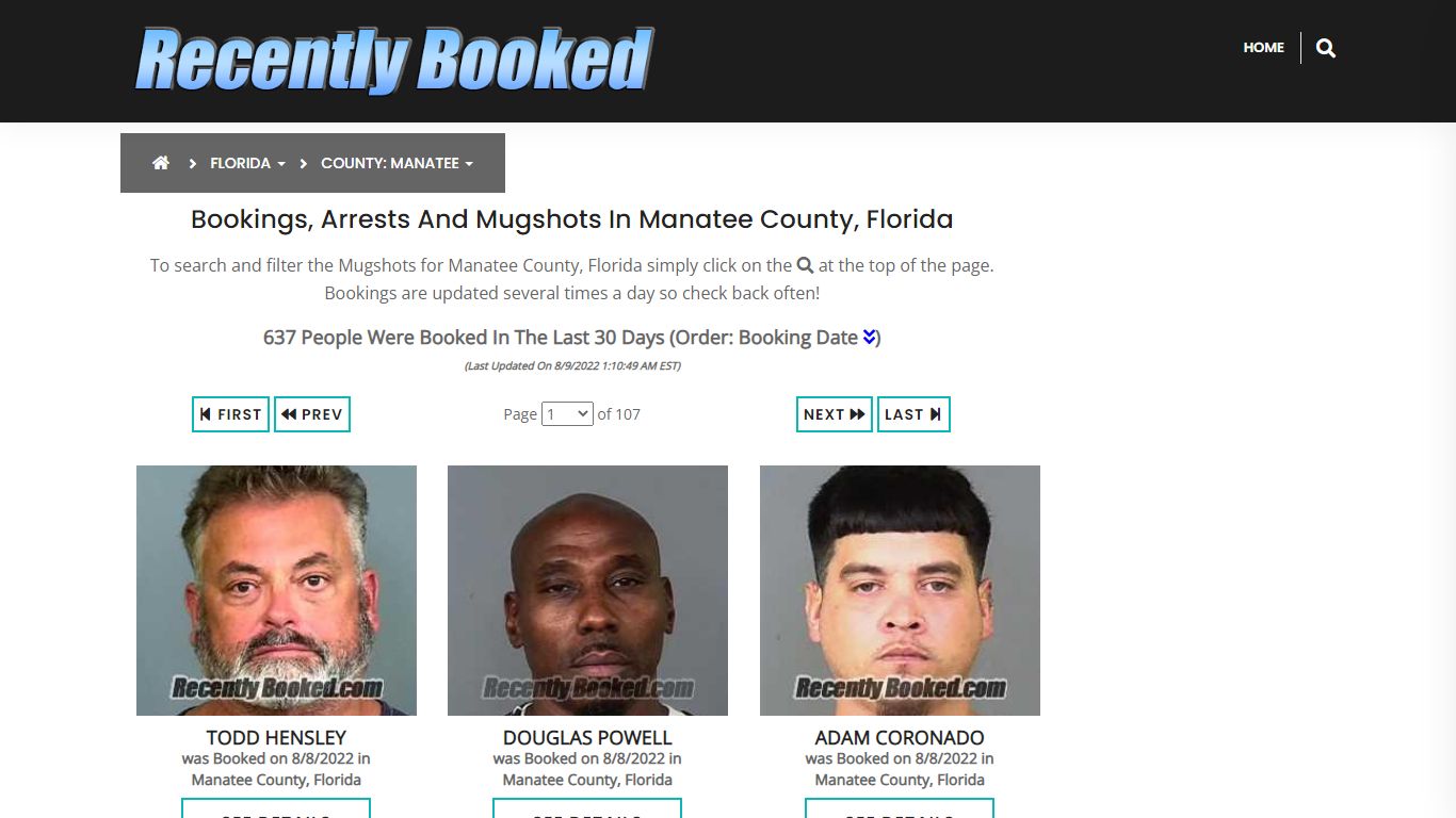 Recent bookings, Arrests, Mugshots in Manatee County, Florida